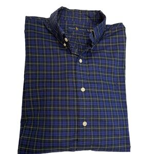 Ralph Lauren Mens Cotton Button Up Shirt Sz XL Navy, Green Yellow Check L/S EUC